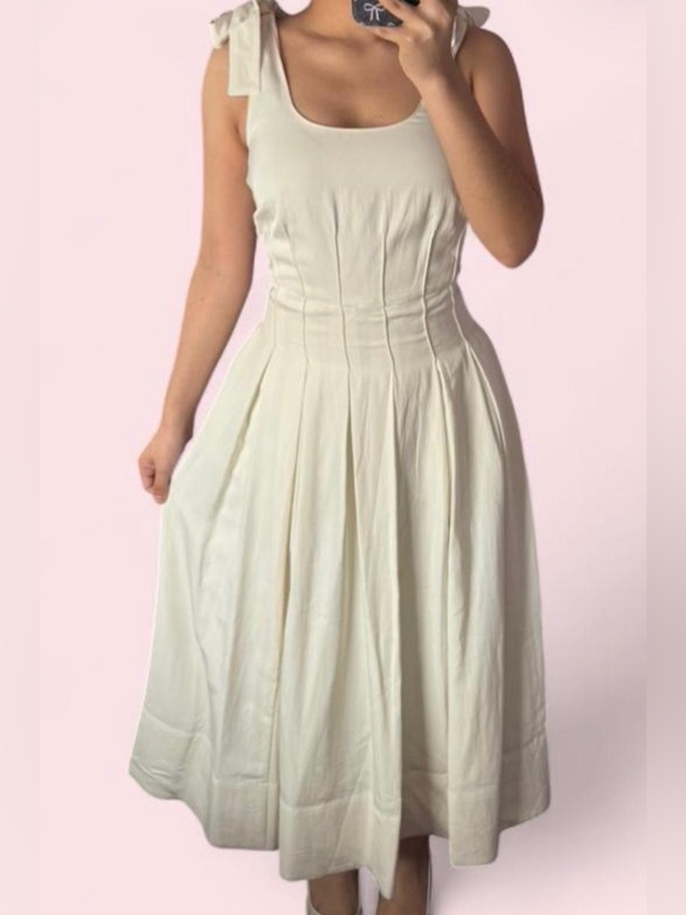 Caroline Constas Cream Tie-Shoulder Midi Dress